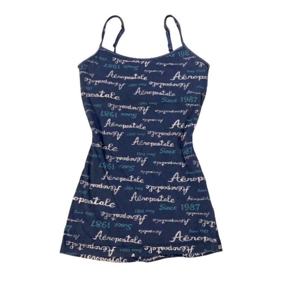 Aeropostale Y2K Early 2000s Navy Logo Print Fitted Cami – Small